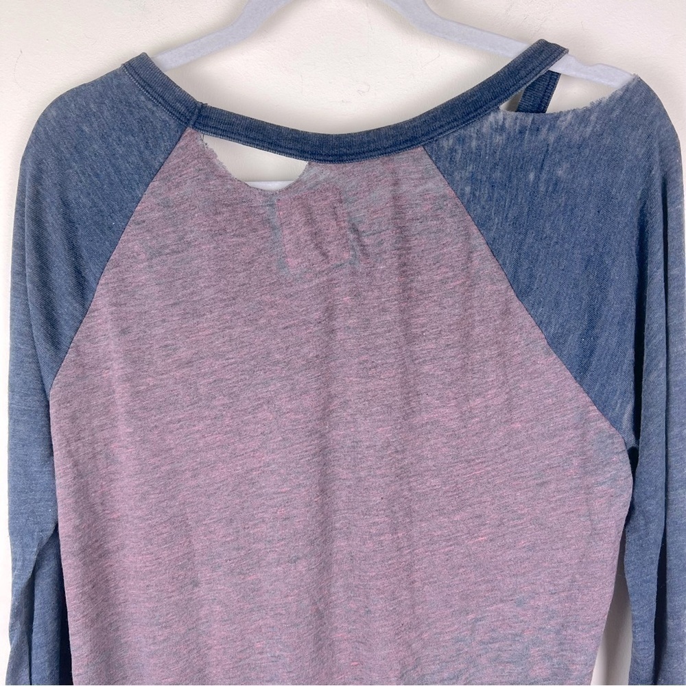 Chaser Grunge Vintage Style Destroyed Burnout Long Sleeve Color Block Shirt | S - Picture 5 of 10